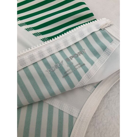 Tory Burch Medium Sport Rash Guard Swim Top Green and White Stripes - Picture 6 of 7